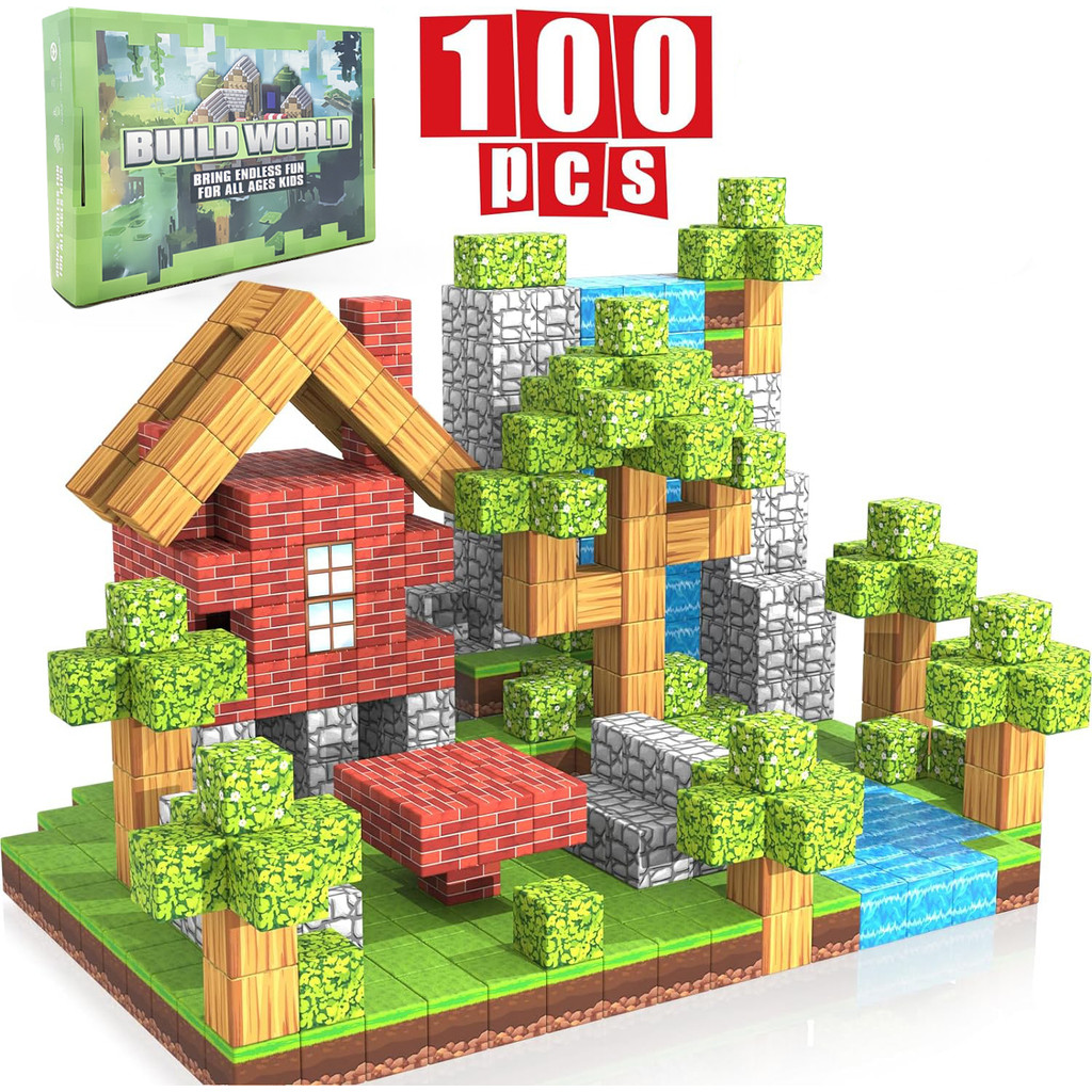 100pcs บล็อกแม่เหล็กของเล่นสร้าง Mine Magnet World ชุดสําหรับชายหญิง STEM Montessori Sensory ก้อนสําหรับเด็กวัยหัดเดินของขวัญ