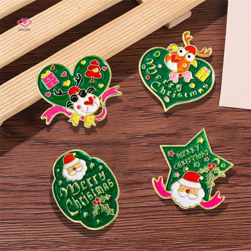 Hwetr น่ารักแปลกคริสต์มาสเข็มกลัดสําหรับผู้หญิงสาวการ์ตูน Santa Claus Elk เคลือบ Pins สร้างสรรค์ประณีตLapel Badge Xmasของขวัญใหม่