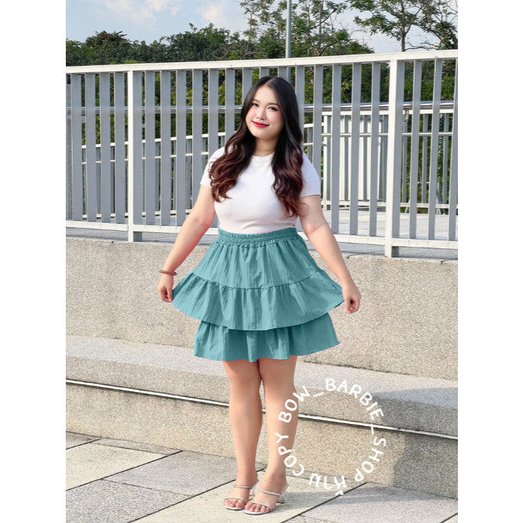 A018 🌹🎀🧸 กระโปรงพลีส ชั้นระบาย  เอว28-48