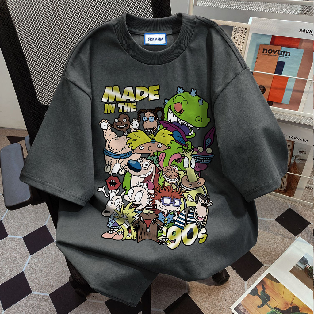 COD (จัดส่งในกรุงเทพฯ) MAO Shop oversize ลายน่ารัก ผ้าคอตตอน เสื้อยืดแขนสั้นลายการ์ตูนน่ารักหลวม#57014