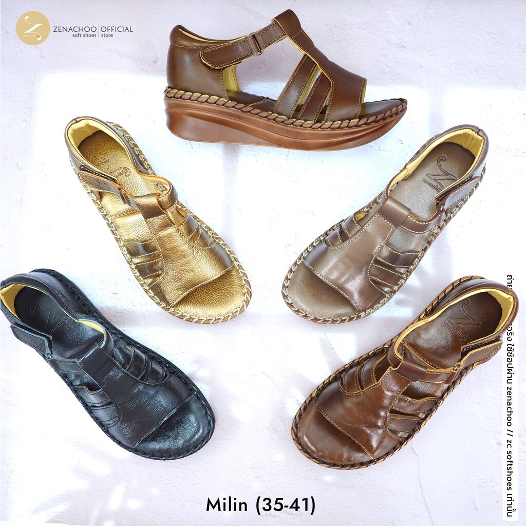 Zenachoo รองเท้าหนังแท้ เพื่อสุขภาพ รุ่น Milin หน้าสวม ทรงปกติ ใส่สบาย สวมง่าย สูง 1.5 นิ้ว