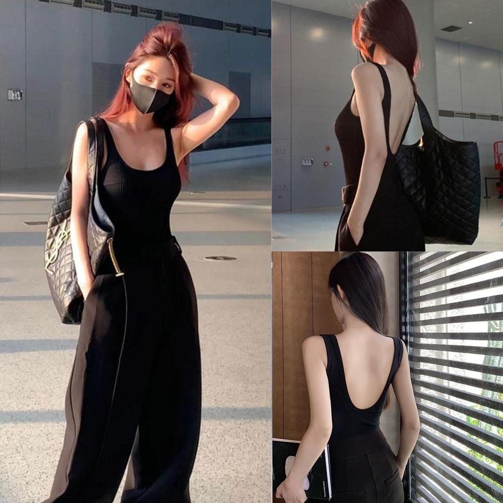 mimi&didi#เสื้อกล้ามผู้หญิง ทรงเว้าหลัง เซ็กซี่ มีบราในตัว แฟชั่น ทรงเข้ารูป คอเสื้อรูปตัวยู สำหรับผู้หญิง#X2896