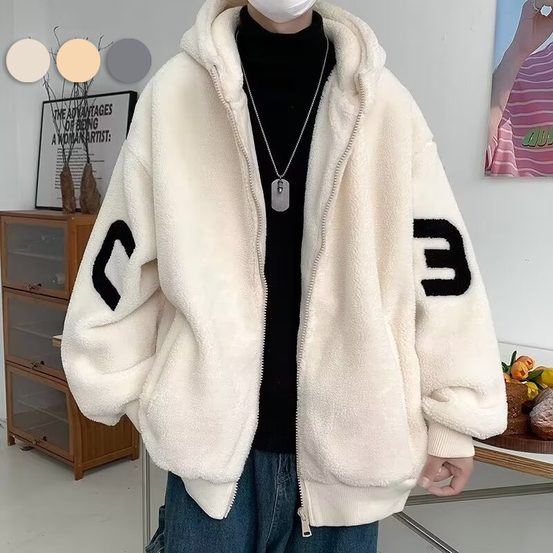 2024 ใหม่แฟชั่นผ้าขนสัตว์หลวม จุ่ม เสื้อฮู้ด ฤดูหนาวเสื้อขนสัตว์หนาสีกากี/สีเทา/สีขาว