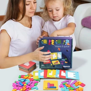 Montessori จิ๊กซอว์ฝึกสมอง บล็อคดันเร็วรูปทรง เกมครอบครัว เสริมพัฒนาการเด็ก