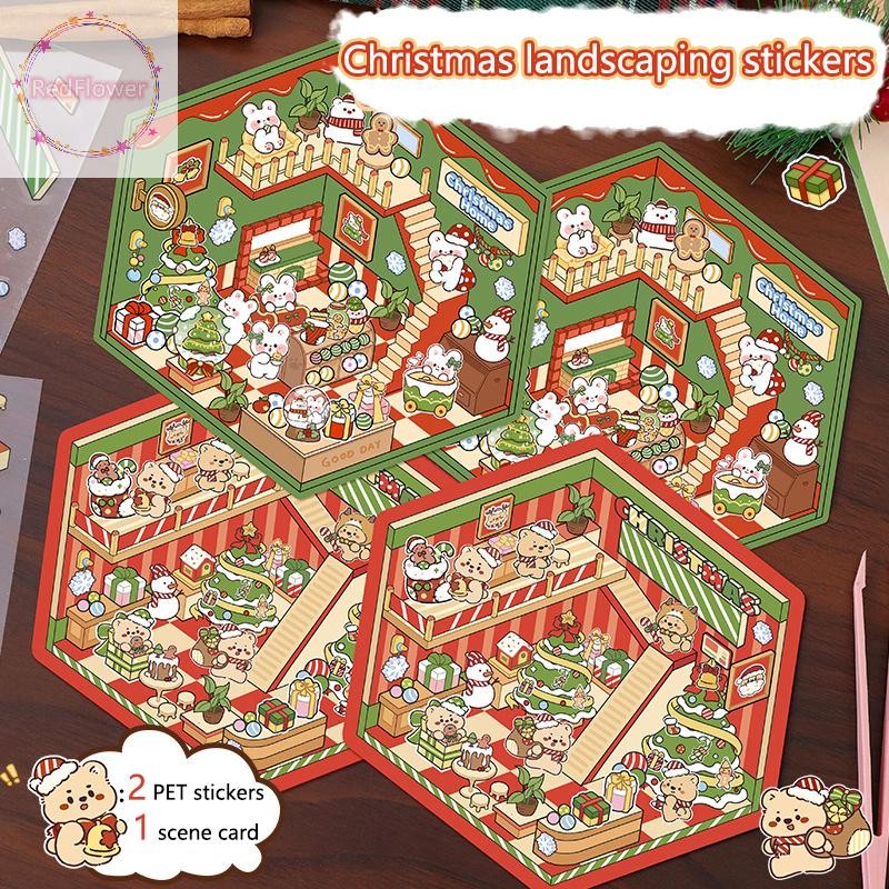 Redflower 1 ชุดการ์ตูนคริสต์มาส 3D สติกเกอร์น่ารัก DIY ฉากตกแต่งภูมิทัศน์สติกเกอร์ DIY ตกแต่งฉากซ้อน Pasg สติกเกอร์ TH