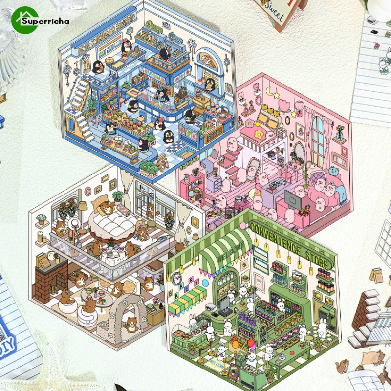 3d Miniaturized Scene Sticker - หลายสไตล์ การ์ตูน น่ารัก - สําหรับแล็ปท็อป โทรศัพท์ คอมพิวเตอร์ Walls Decor - Diy Paster - สติ๊กเกอร์ซ้อนภาพนูน - ของขวัญวันเกิดสําหรับเด็ก