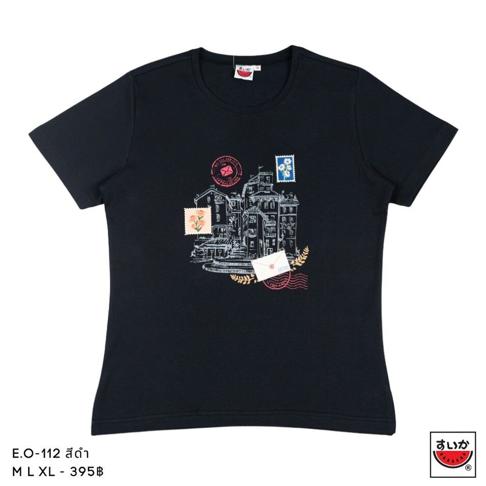 แตงโม (SUIKA) - เสื้อยืดคอกลมแขนสั้น ปักและพิมพ์ลาย (E.O-112)