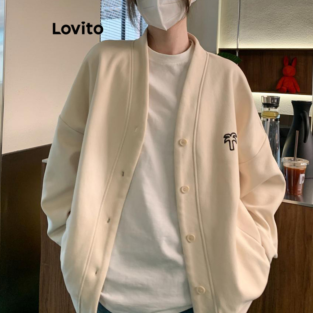 Lovito เสื้อสเวตเตอร์ผู้หญิง มีลาย สีพื้น สไตล์ลำลอง LNA69424