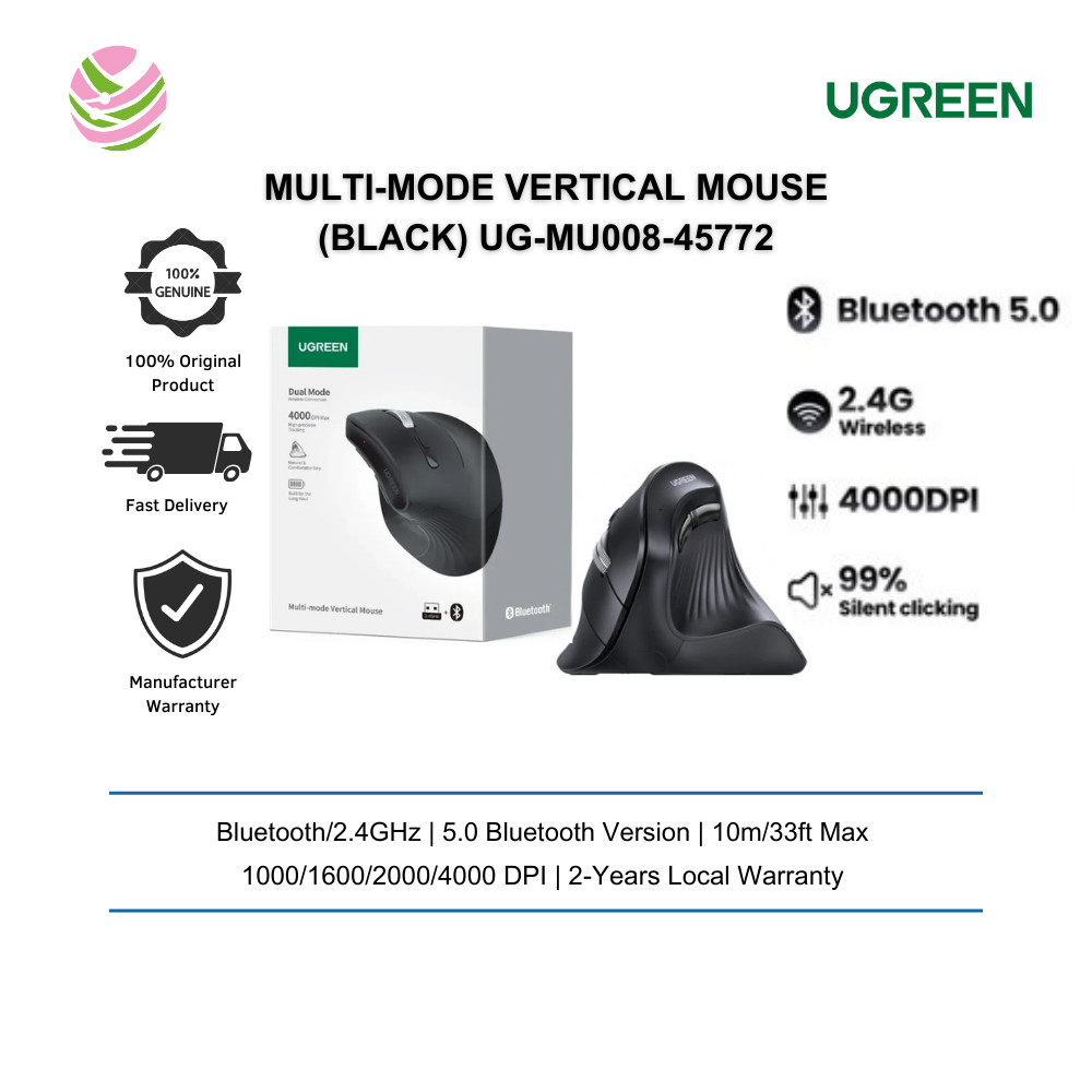 UGREEN เมาส์แนวตั้ง เมาส์ไร้สายตามหลักสรีรศาสตร์ ไร้สาย 2.4GHz พร้อมตัวรับสัญญาณขนาดเล็ก USB การตั้ง