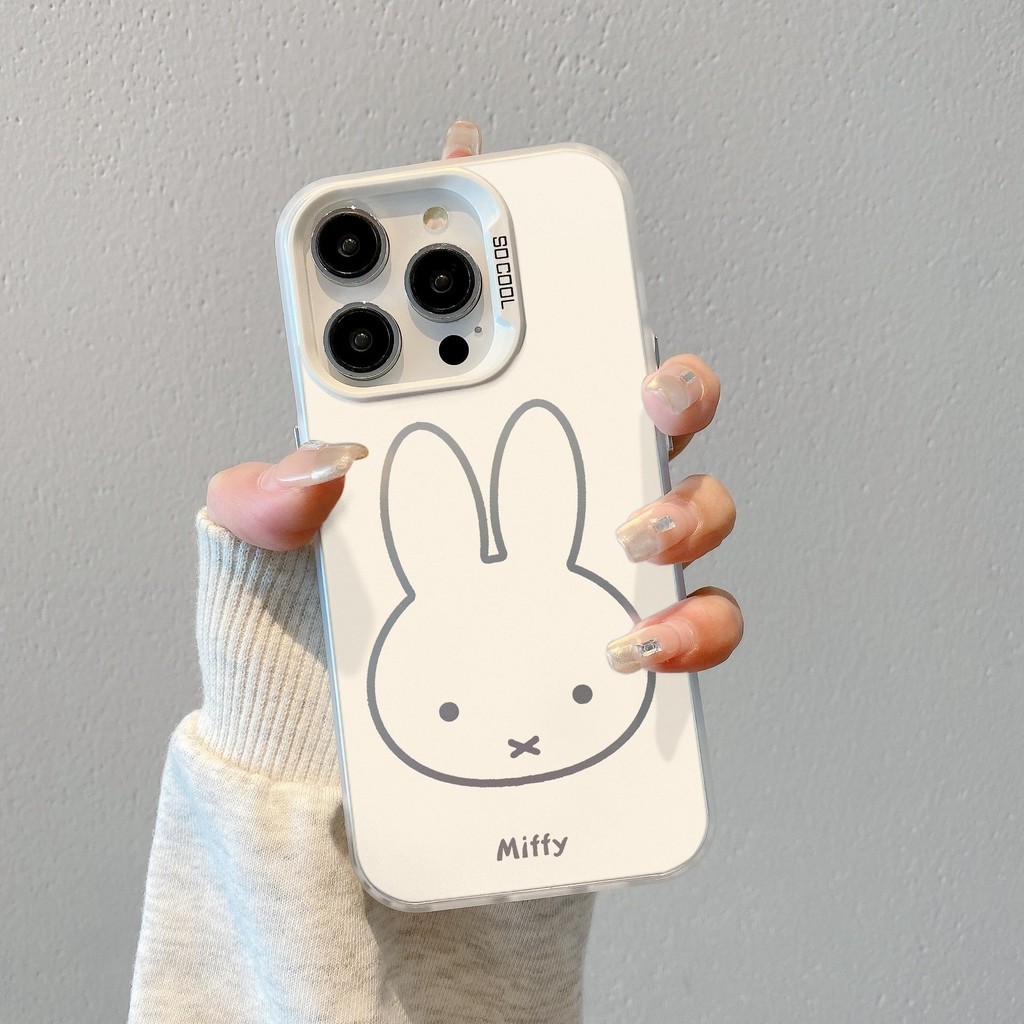 Miffy ปลอกสำหรับ iPhone 16 15 14 13 12 11 Pro Plus MAX x XR XS MAX ชายแดนพิมพ์รวมทุกอย่าง fullcover กันกระแทกกรณี