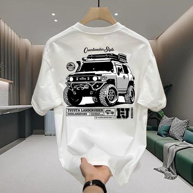 เสื้อยืดคอกลมแขนสั้นพิมพ์ลายลําลองผู้ชายผ้าฝ้ายแท้ a TOYOTA Land Cruiser (TOYOTA LANDCRUISER) ลายรถออฟโรด นวนิยายแฟชั่น สวมใส่สบาย