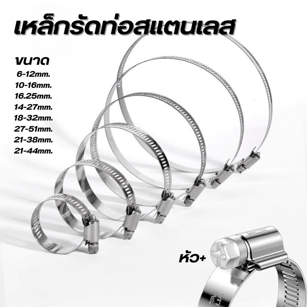เข็มขัดรัดท่อ สแตนเลส 316 เหล็กรัดสายยาง แคล้มรัดท่อ สายรัดท่อ มีหลายขนาด