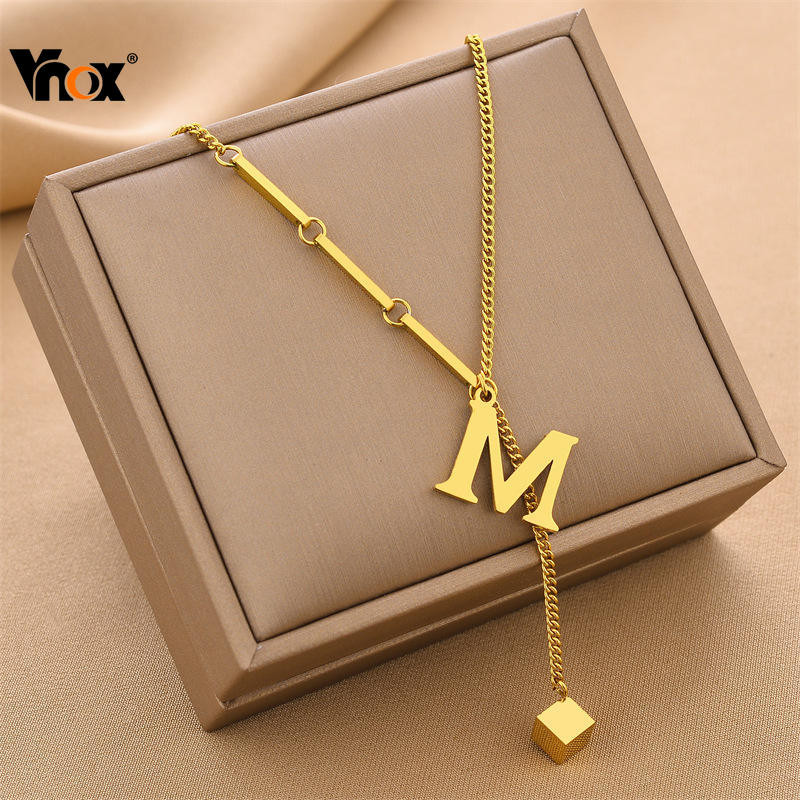 สร้อยคอ,,สร้อยคอไม่ลอกไม่ดํา,สร้อยคอผู้ชาย,สร้อยคอแฟชั่นผู้หญิง,สร้อยตัวอักษร Vnox, สร้อยคอโซ่ Y, วัสดุสแตนเลสสีทอง