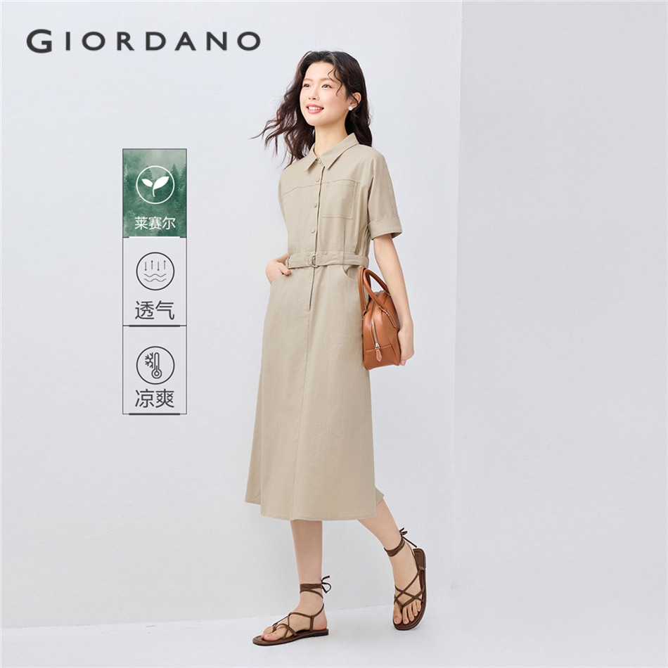 GIORDANO WOMEN Cargo waist belt short sleeve shirt dress 13465320