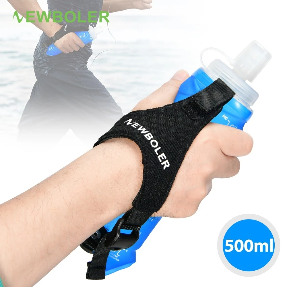 Newboler 500ml ขวดน้ําแบบใช้มือถือสําหรับวิ่ง TPU Soft Flask สําหรับวิ่งมาราธอนวิ่งจ๊อกกิ้งพร้อมสายรัดข้อมือแบบพกพา