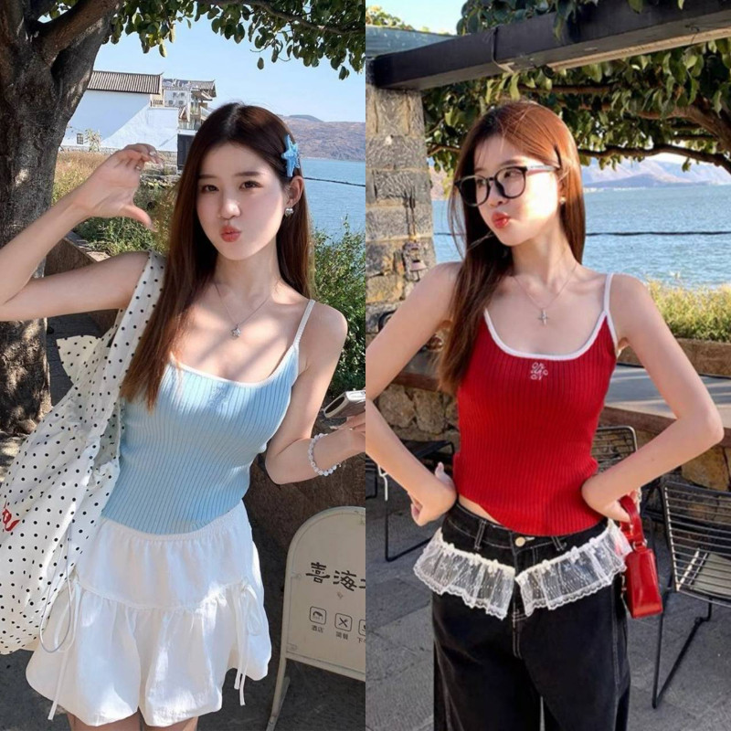 OFF SHOP 🥻ใหม่ 2025 เสื้อสายเดี่ยว สีสดใส ผ้าร่องปักตัวอักษร ซัมเมอร์' Y9911