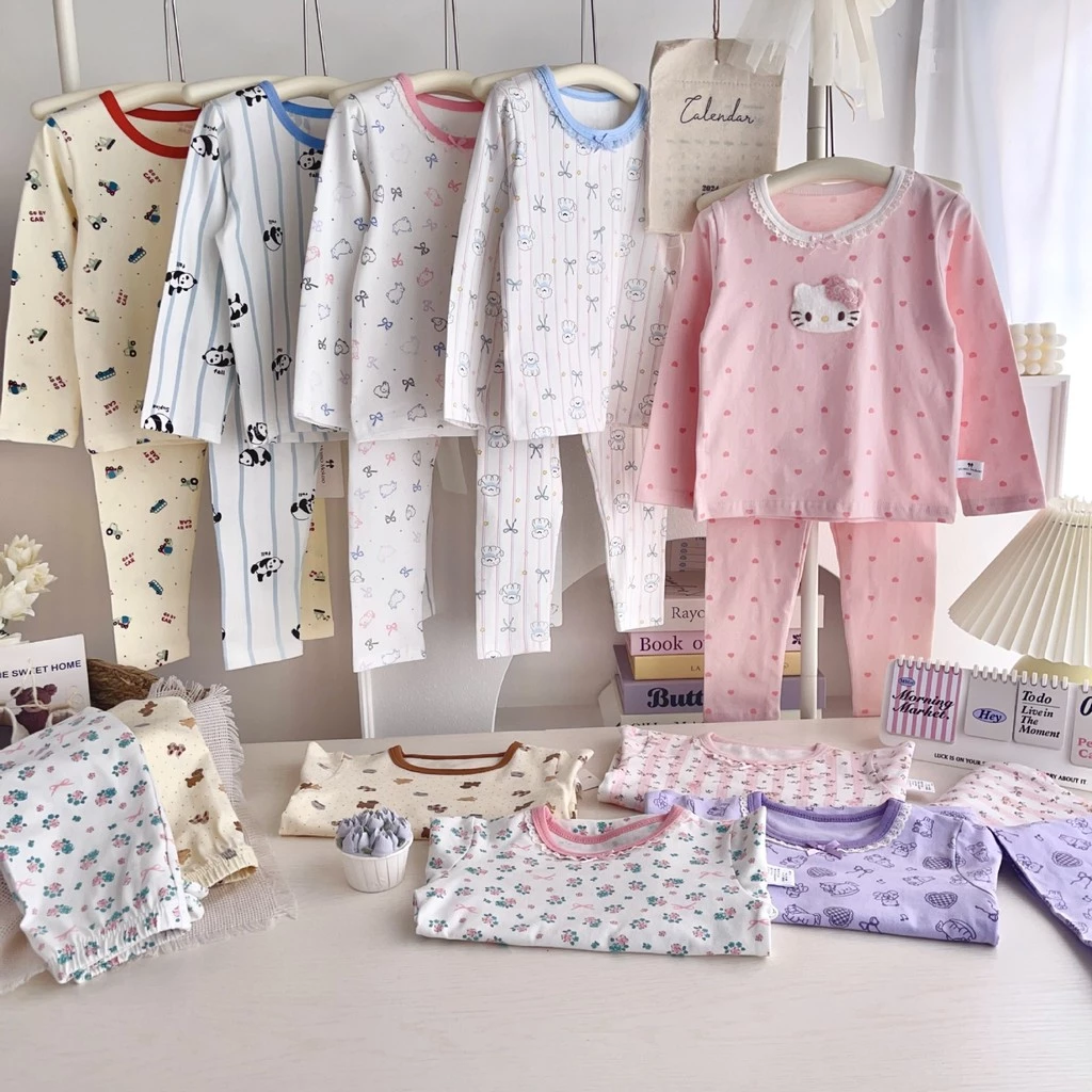 [ผ้าฝ้าย 95% Lycra] ชุดนอนเด็กชุดเด็กผู้หญิง 200g Four Seasons Lycra Loungewear ฤดูใบไม้ผลิฤดูร้อนแขนยาว-0321