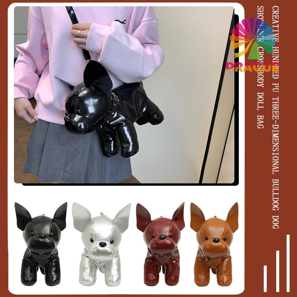 กระเป๋าสะพายสําหรับผู้ชายผู้หญิง Bulldog Shaped Crossbody Bag PU Leather with Zipper Handbag Satchel Purse for Shoping Travel [prgue.th]