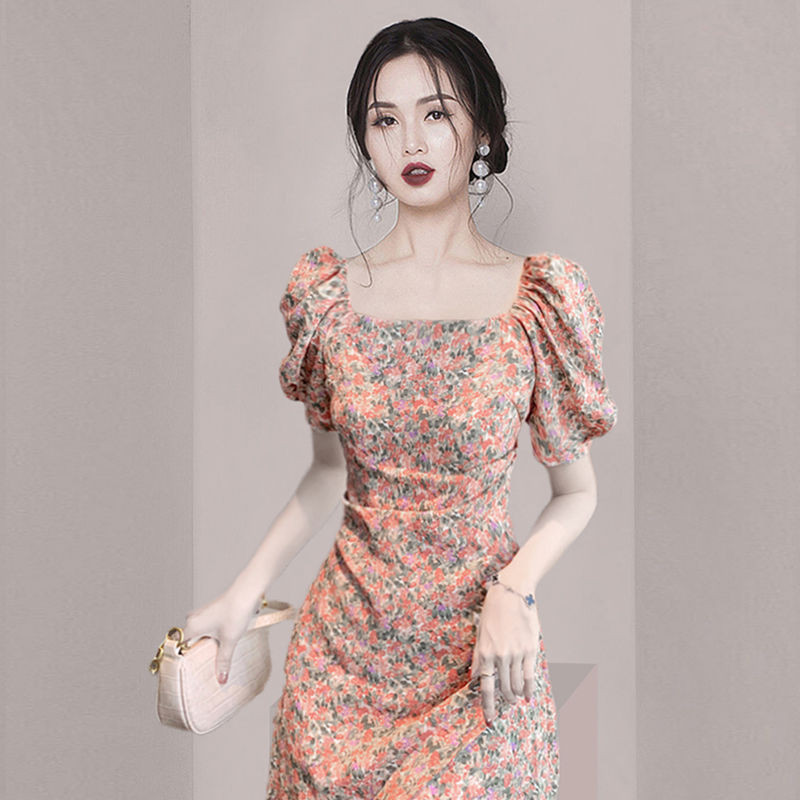 法式复古气质小众碎花裙2025 夏季新款不质拼接衣裙女ฝรั่งเศสย้อนยุคอารมณ์ซอกอายุลดกระโปรงดอกไม้ 20zi88.my20250409