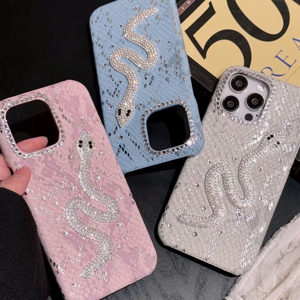 Dot Diamond Gold Thread Glitter DIY ปีงูสัตว์หนังห่อ soft-shell anti-fall เคสโทรศัพท์สําหรับ iphone 16promax 16 15 14 13 12 11 Pro Max 15pro 13promax Casein