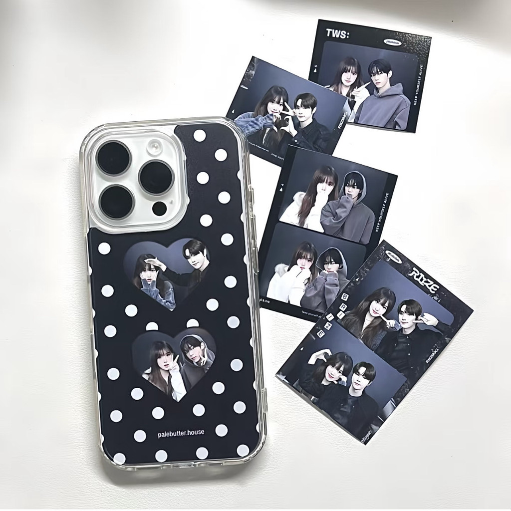 Love Polka Dot สามารถถือรูปถ่ายเหมาะสําหรับ Apple 16/15/14/13promax เคสโทรศัพท์ 12/11/xr โปร่งใส xs/8p เคสโทรศัพท์