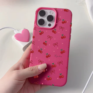 เคส For iPhone 13 เคสหนังเนื้อนิ่มสีแคนดี้ รูปแบบเชอร์รี่🍒For iPhone 15 16 13 14 12 11 Pro Max XS XR 7P 8P เคสหนัง Case