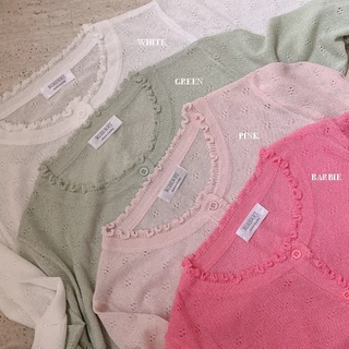 คาร์ดิแกนถักสั้นแบบบางพิเศษโปร่งแสงจากผ้าลินินเทียม เสื้อฤดูร้อนสำหรับเครื่องปรับอากาศ K's Diao Woma Note SIOH