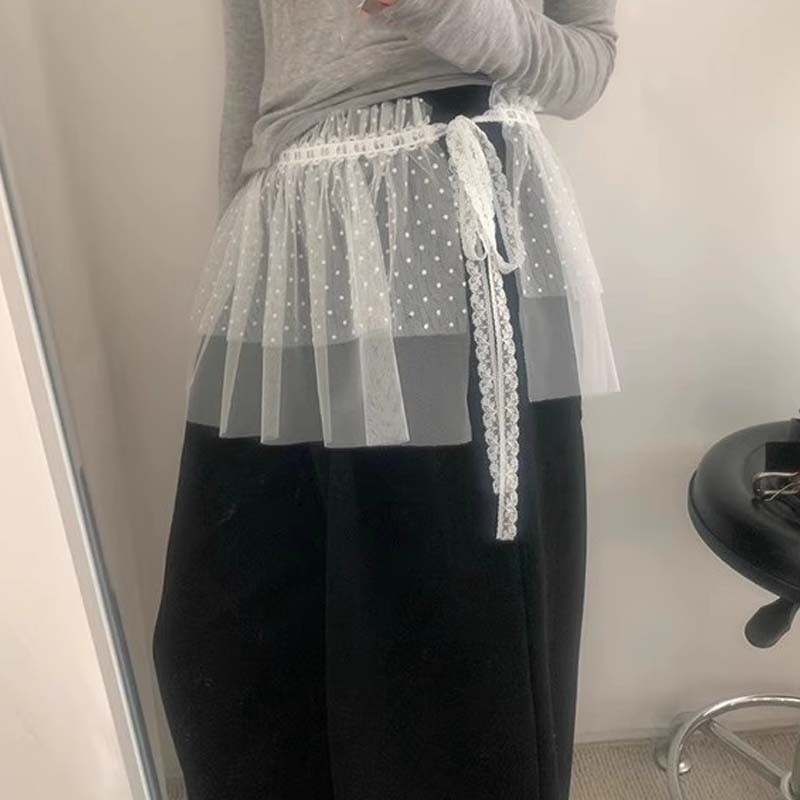 ตาข่าย ลูกไม้ ผูกเชือก ม่านสะโพก แฟชั่น กระโปรง อเนกประสงค์ อินเทรนด์ ผู้หญิง กระโปรงสั้น SY - รูปที่ 3