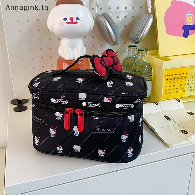 Ank น่ารัก Sanrio Hello Kitty กระเป๋าเครื่องสําอางมือถือกระเป๋าแป้ง Girly Sweet KT Cat แบบพกพากระเป๋าเก็บความจุขนาดใหญ่ของขวัญวันเกิด EN
