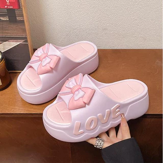 🍓EnJoy🍓พร้อมส่ง (LT-6829/LT-6829-1) รองเท้าแตะแบบสวม ดีเทลโบว์น่ารัก สีพาสเทล พื้นหนา เสริมส้นสูงสำหรับผู้หญิง