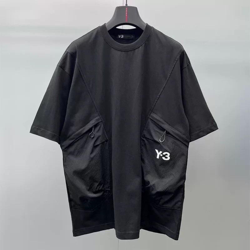 ฤดูร้อน Y Mountain 3 Yohji กระเป๋าซิปเย็บรอบคอผ้าฝ้ายแขนสั้นเสื้อยืดผู้ชายสบายๆกีฬาเสื้อครึ่งแขน PO