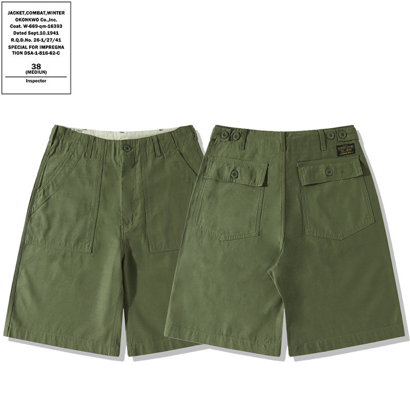 OKONKWO ชุดทํางานย้อนยุคอเมริกัน Amikage ซาตินห้าส่วนกางเกงขนมปัง OG-107 กางเกงลําลอง