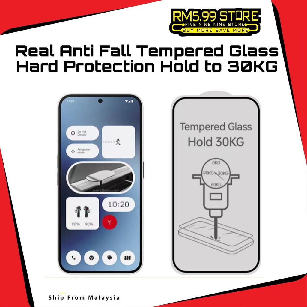 Nothing 3a /3a Pro กระจกนิรภัยป้องกันการตกกระแทกจริง 30KG