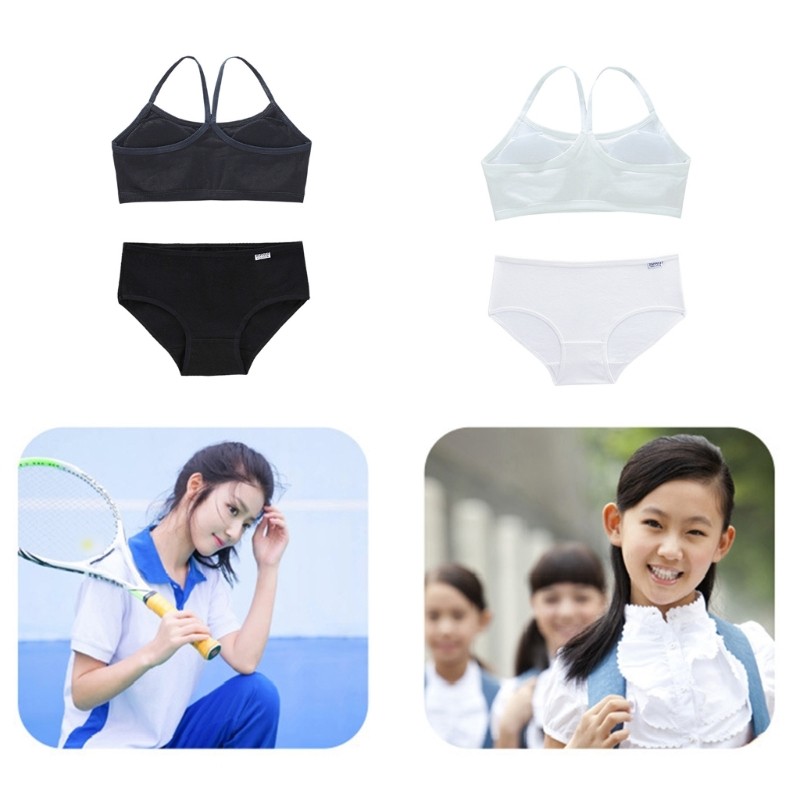 Haha Cotton Spandex Camisole Bra นุ่มและยืดวัยรุ่น Tube Tops สีทึบพร้อมกางเกงสําหรับเด็กอายุ 6-12Y