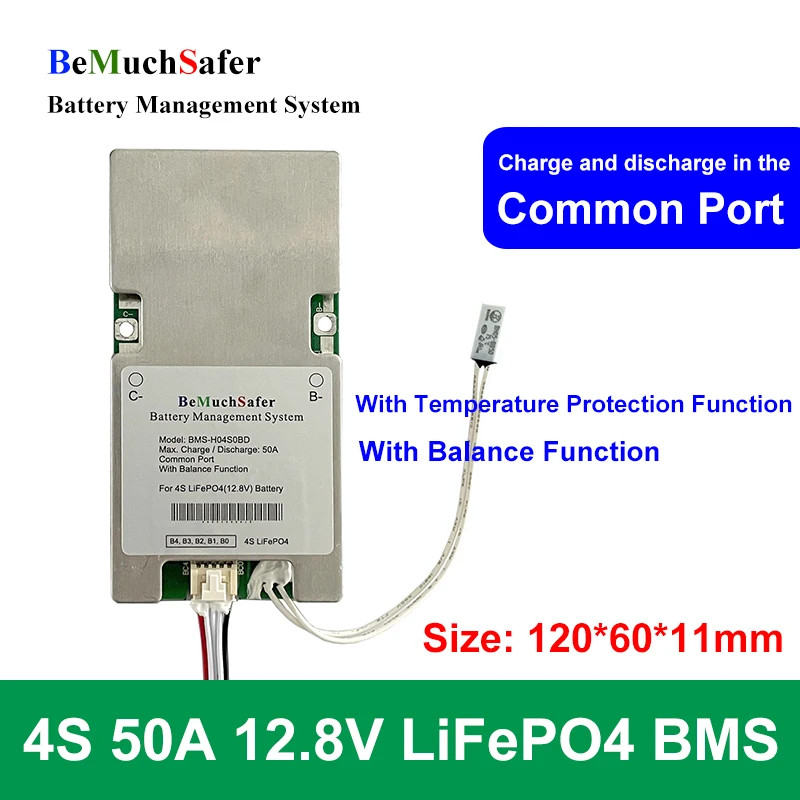 BeMuchSafer 4S 50A LFP BMS 4S50A 12.8V LiFePO4 แบตเตอรี่ PCM พร้อมฟังก์ชั่นสมดุลสําหรับ DIY 12V 50Ah