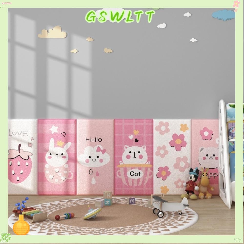 วอลล์เปเปอร์ GSWLTT, สติ๊กเกอร์ติดผนังน่ารักป้องกันการชนกัน, แผ่นรองเสื่อผนังกันน้ําแบบหนาแบบมีกาวในตัวห้องนอนเด็ก