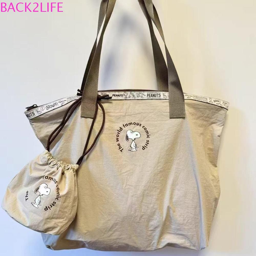 BACK2LIFE Snoopy Tote Bag, กระเป๋าเดินทางความจุขนาดใหญ่แบบพับได้, กระเป๋าเก็บของ Oxford มัลติฟังก์ชั่นแบบพับได้ Trip Handbag ที่เก็บเสื้อผ้า