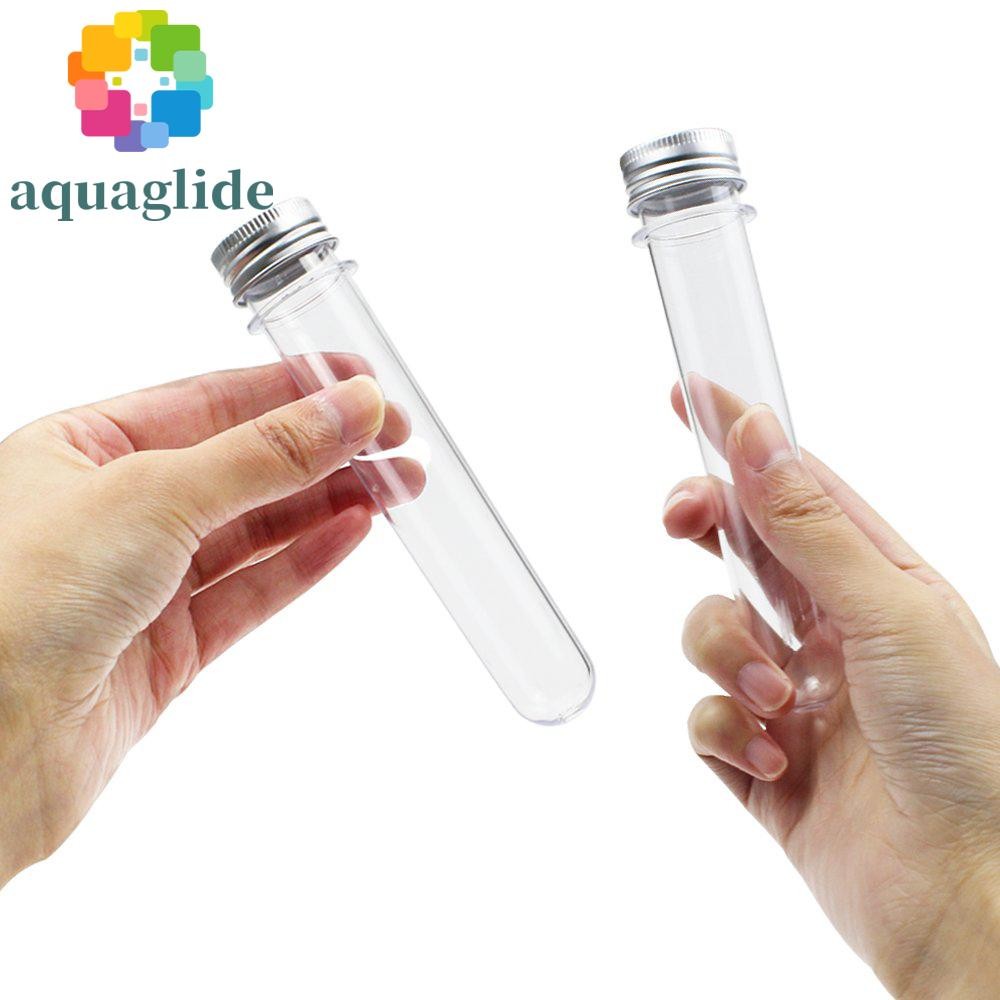 AQUAGLIDE หลอดทดลองขวดแบน-ด้านล่างการทดลองทางวิทยาศาสตร์พร้อมหมวกอลูมิเนียม 25 ชิ้นพลาสติกใสหลอดทดลองพลาสติกที่ยอดเยี่ยม