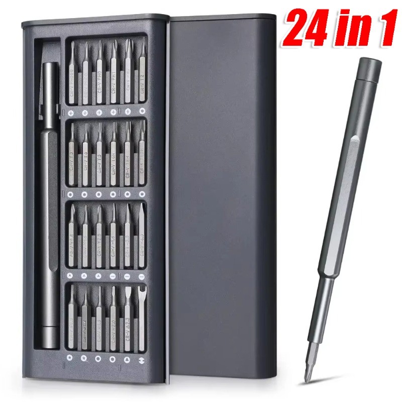 ชุดไขควงความแม่นยําแม่เหล็ก 24-ใน-1 ที่ครอบคลุม, ดอกสว่านหกเหลี่ยมและหัวแบนสําหรับ ไอโฟน, พีซี, กล้อง, นาฬิกา, และซ่อมแว่นตา, ชุดเครื่องมือ ทําเอง มื