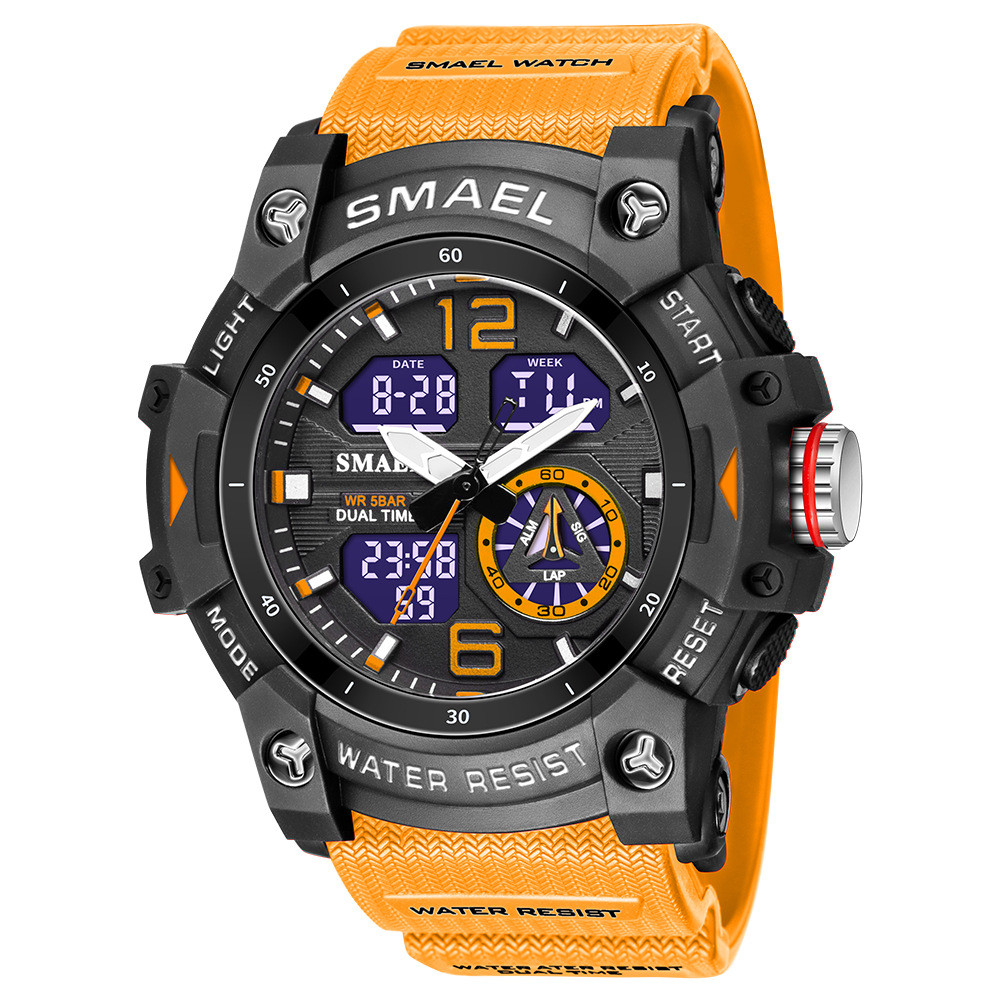 SMAEL Men Digital Watch Original Silicone Band Double Display Chronograph Sport Watch กันน้ํา