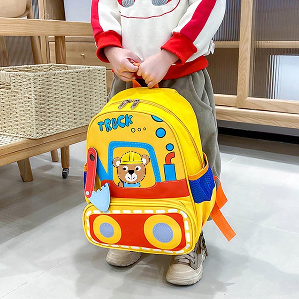 กระเป๋านักเรียนเด็กการ์ตูนสไตล์วิศวกรรมรถขุดกระเป๋าเป้สะพายหลังสวนสัตว์แพนด้าไดโนเสาร์นักเรียนเด็ก