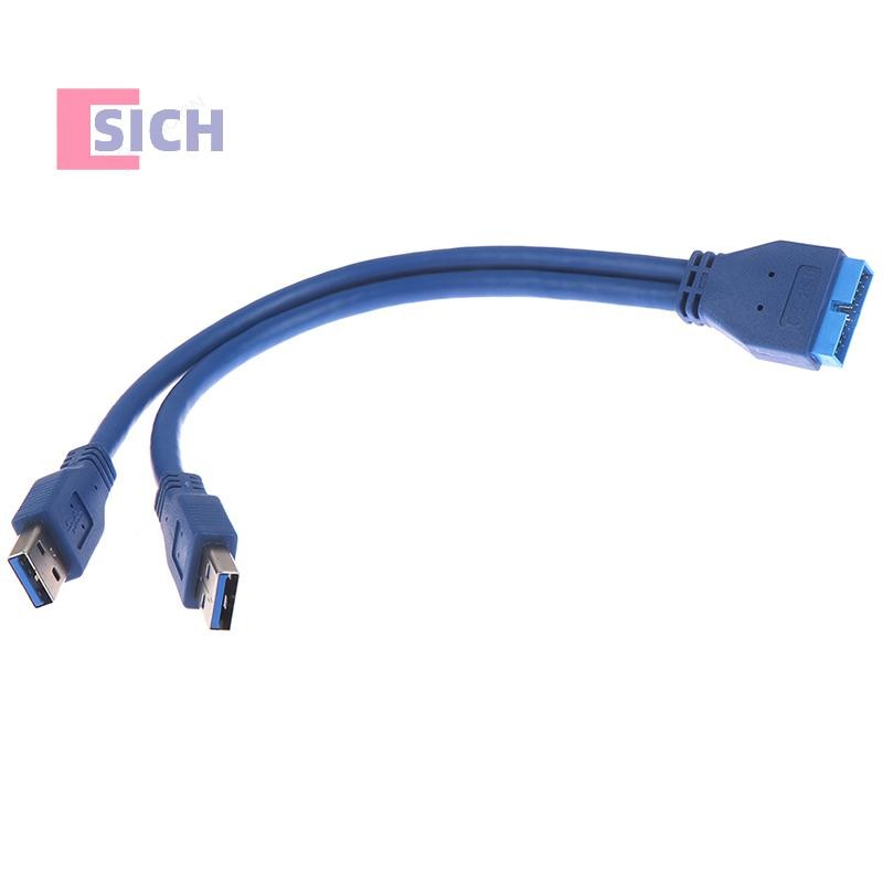 [Sich] 2 พอร์ต USB 3.0 Type A Male to 20 Pin Header Male Adapter Cable Cord ใหม่