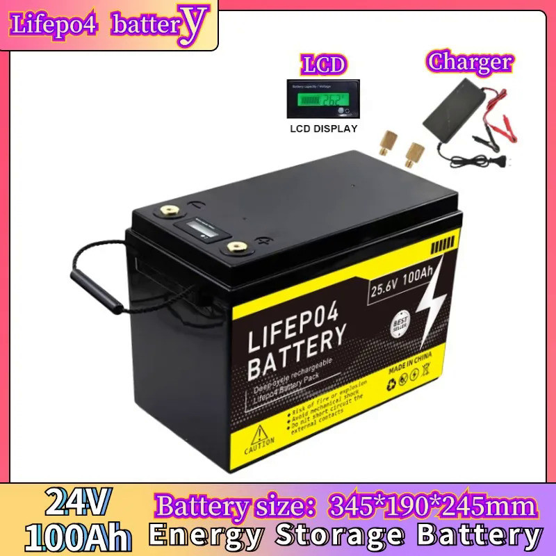 Lifepo4 battery pack 12V 24V 100Ah 200AH lithium iron phosphate rechargeable battery, home lighting 