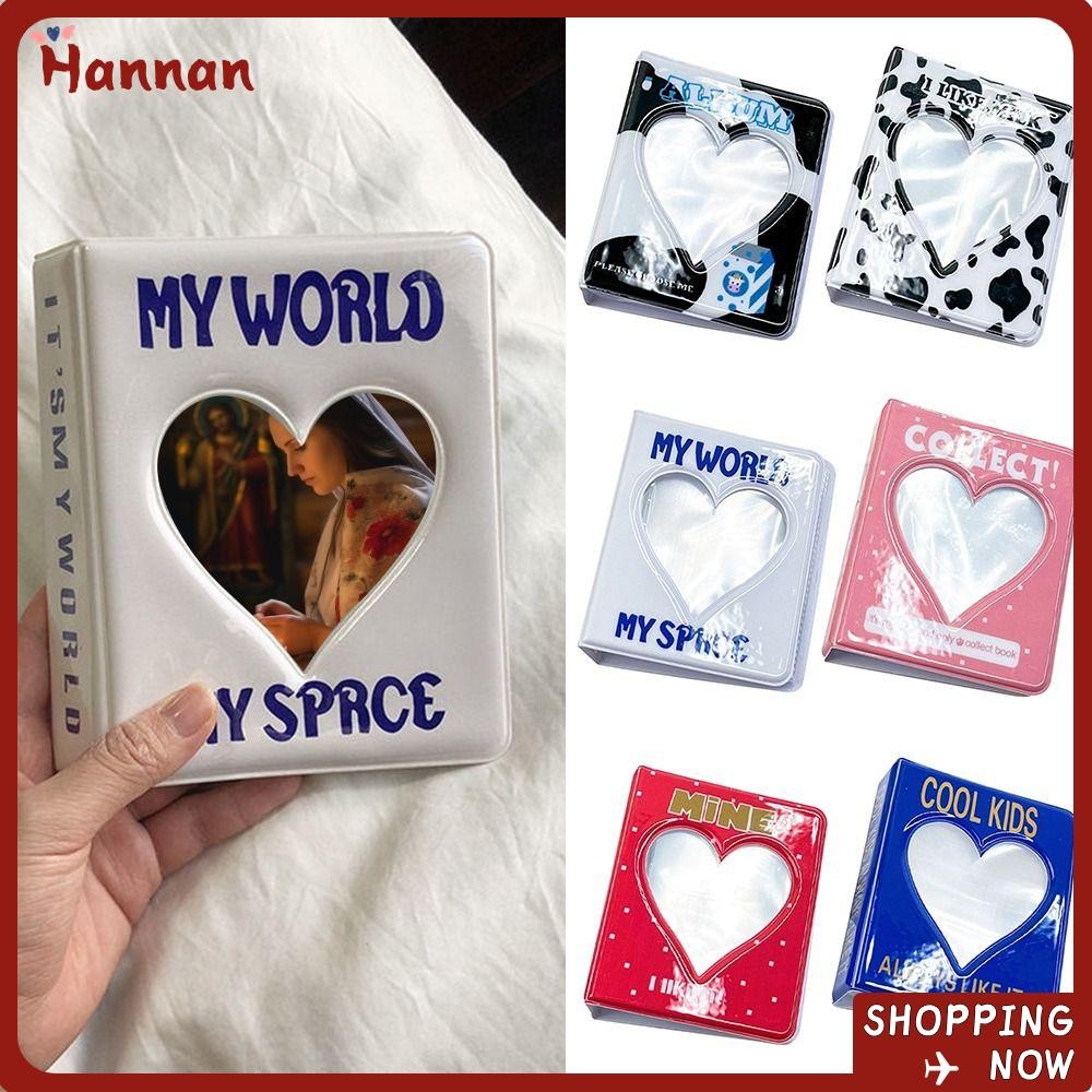 อัลบั้มภาพ HANNAN, ที่ใส่โฟโต้การ์ด PVC 64 กระเป๋า, Love Heart Hollow Photo Holder Women