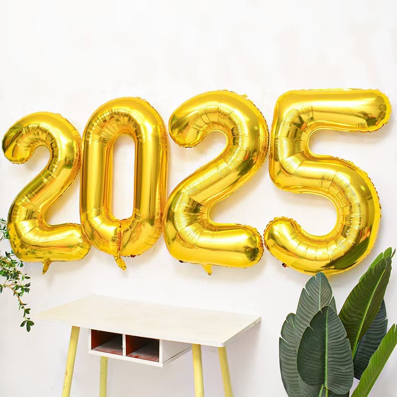 16/32นิ้ว2025จํานวนบอลลูนอลูมิเนียมฟอยล์ดิจิตอลลูกกุหลาบทองเงิน2025ปีใหม่จบการศึกษาตกแต่งคริสต์มาส