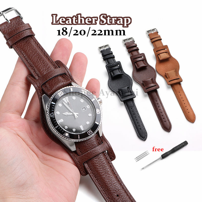 18 มม.20 มม.22 มม.สายนาฬิกาหนังแท้ Retro Universal Cowhide สายนาฬิกาผู้หญิงผู้ชายสร้อยข้อมือธุรกิจสํ