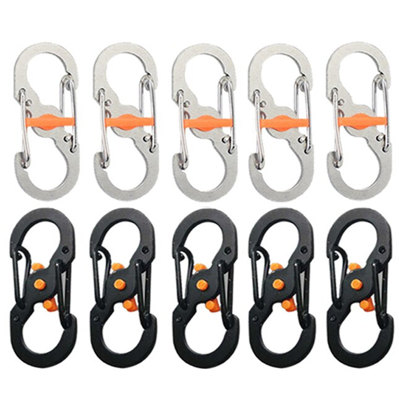 5 ชิ้น Outdoor Camping S ประเภท Carabiner พร้อมตัวล็อคมินิพวงกุญแจตะขอ Anti-Theft Outdoor Camping กระเป๋าเป้สะพายหลังหัวเข็มขัด Key-Lock เครื่องมือ