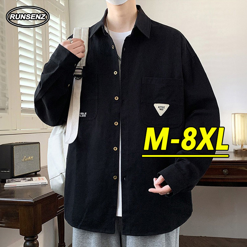 ม-8เอ็กแอล สไตล์เกาหลี สูง-จบ สินค้าเสื้อผู้ชายขนาดบวกเสื้อแขนยาวสบายๆหลวมขนาดใหญ่ด้านบน