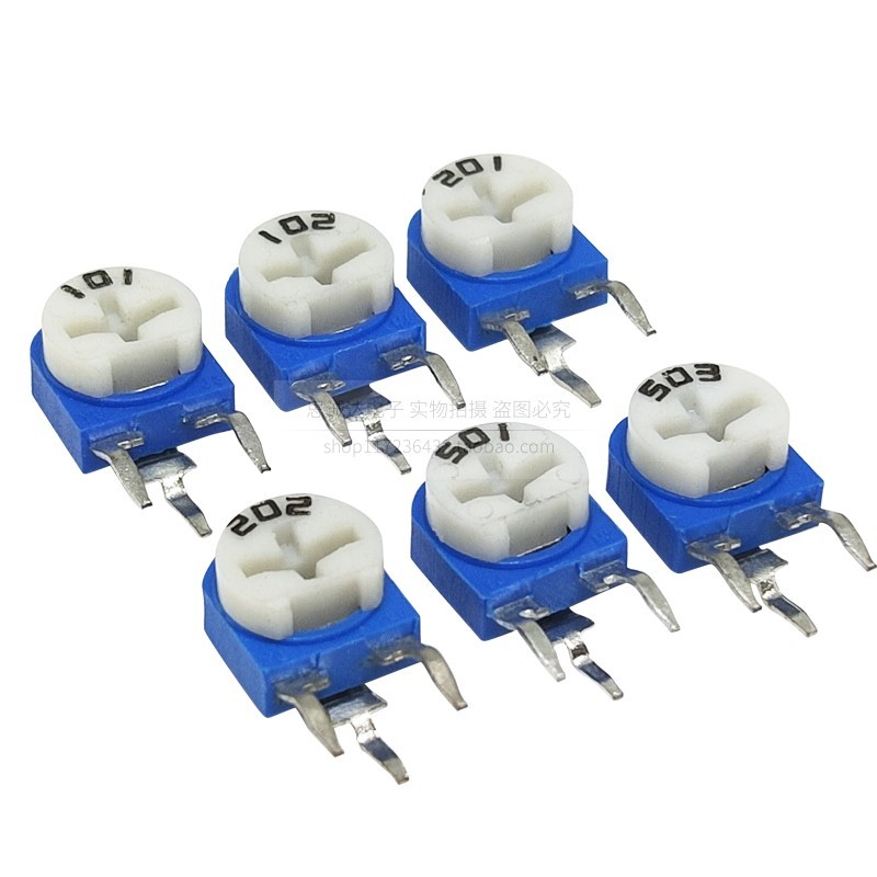 Rm063 แนวตั้งสีฟ้าสีขาวตัวต้านทานแบบปรับได้ WH06 Potentiometer 1K2K5K10K20K50K100K1M 104 103
