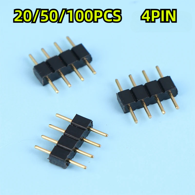 20/50/100pcs 4 Pin RGB Connector อะแดปเตอร์ Pin ชายประเภทคู่ 4P ไฟที่มีสีสันแทรก Connector สําหรับ 5050 3528 RGB LED Strip